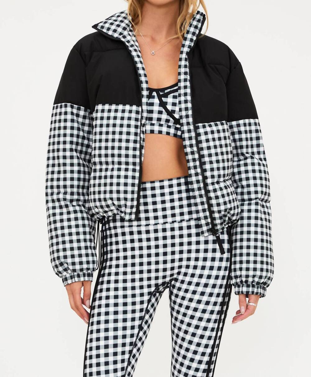 NEW BEACH RIOT jojo cable puffer jacket in slate gingham